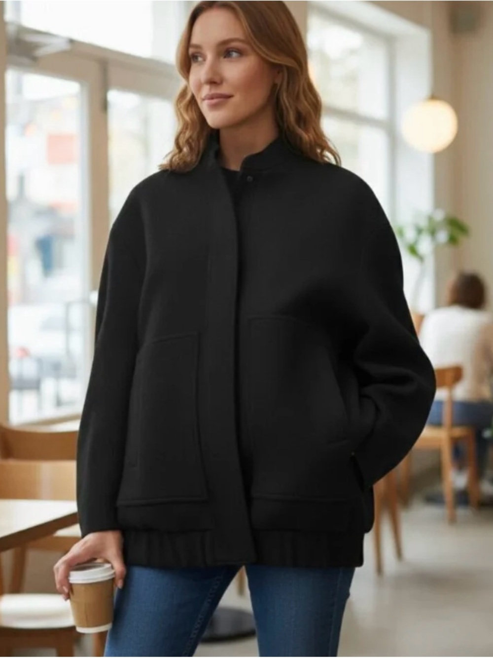 Zara Black Oversized Bomber Jacket Size M
